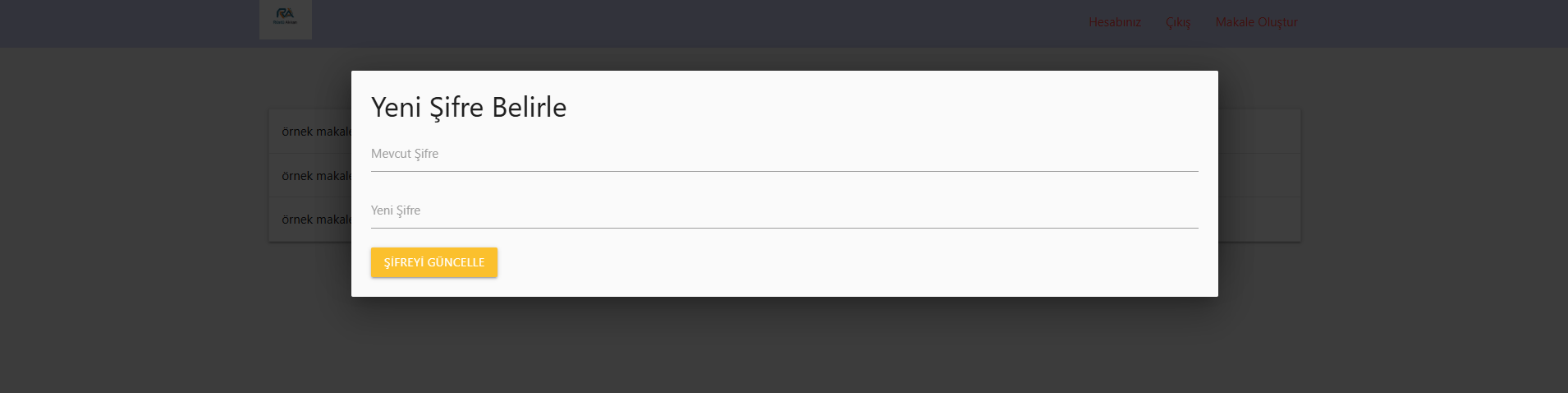 Şifre Yenileme Modalı
